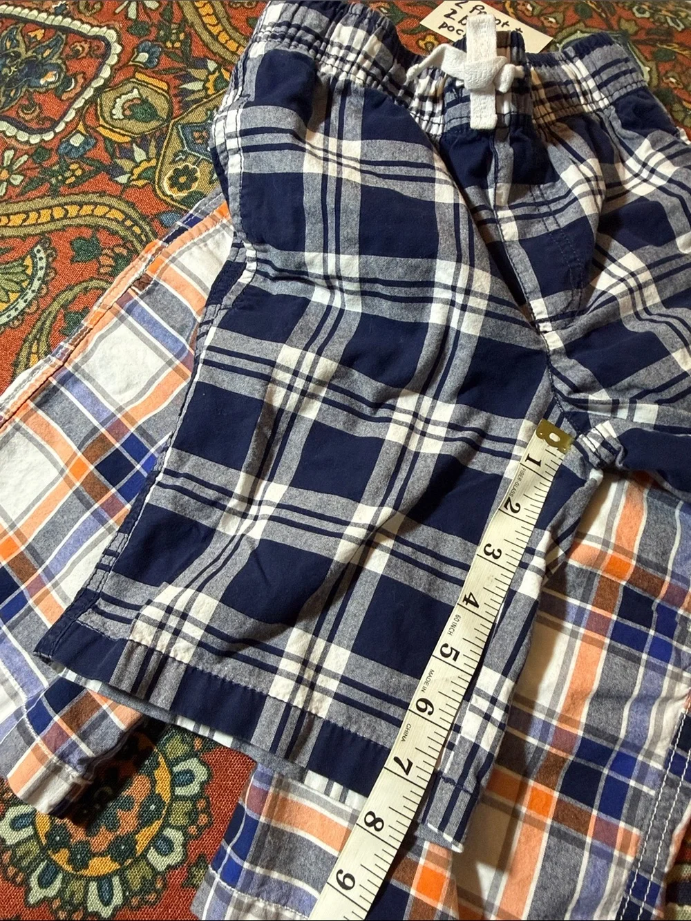 Gymboree Plaid Pull-On Shorts - Navy & Orange Plaid (2) pairs bundle 100% cotton